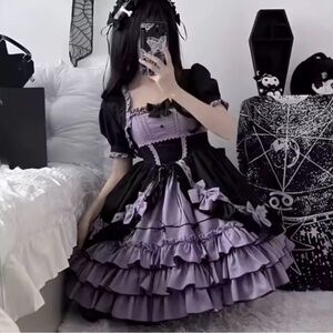 NEW Sweet Harajuku Gothic Lolita Dress with Purple and Black Ruffles